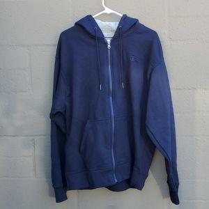 Champion Zip Up Hoodie Navy Blue Large